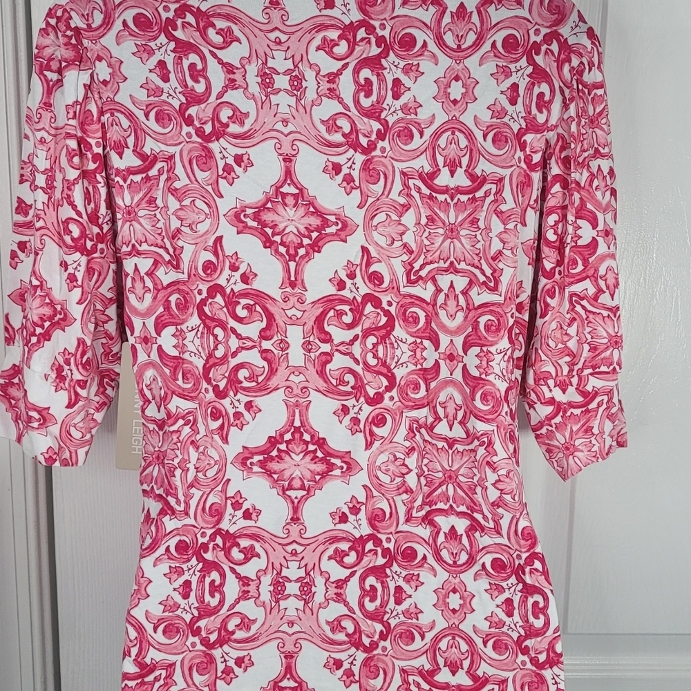 Sunny Leigh Women's Pink Patterned Top Puff Sleeves - Picture 7 of 11